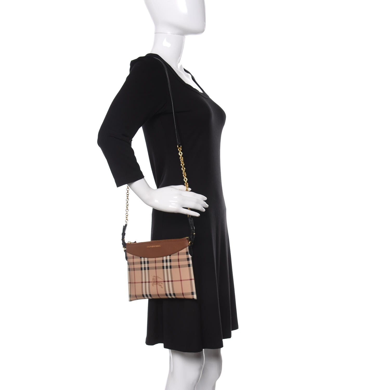 Burberry Haymarket Check Peyton Crossbody Clutch Bag Toffee 2 of 12