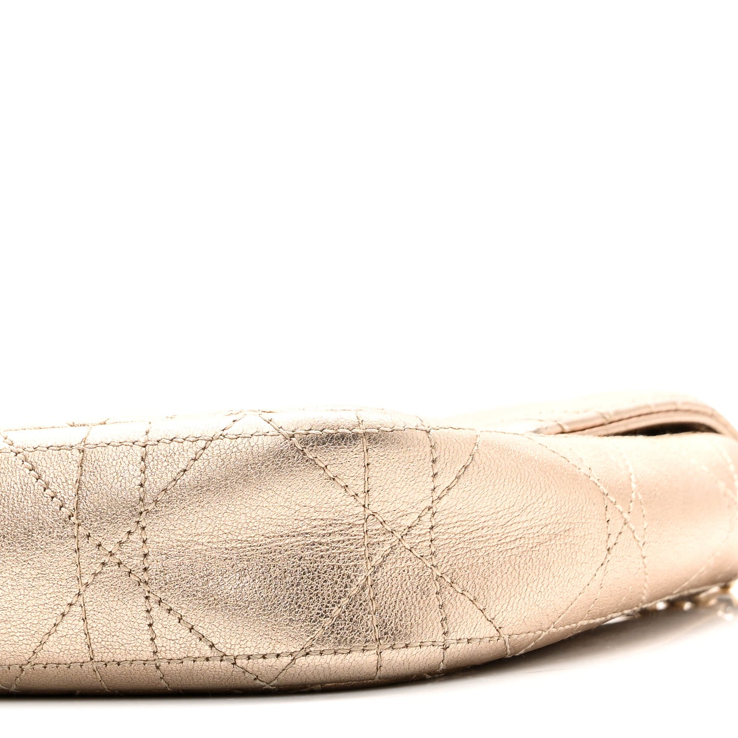 Metallic Lambskin Cannage Wallet on Chain Gold