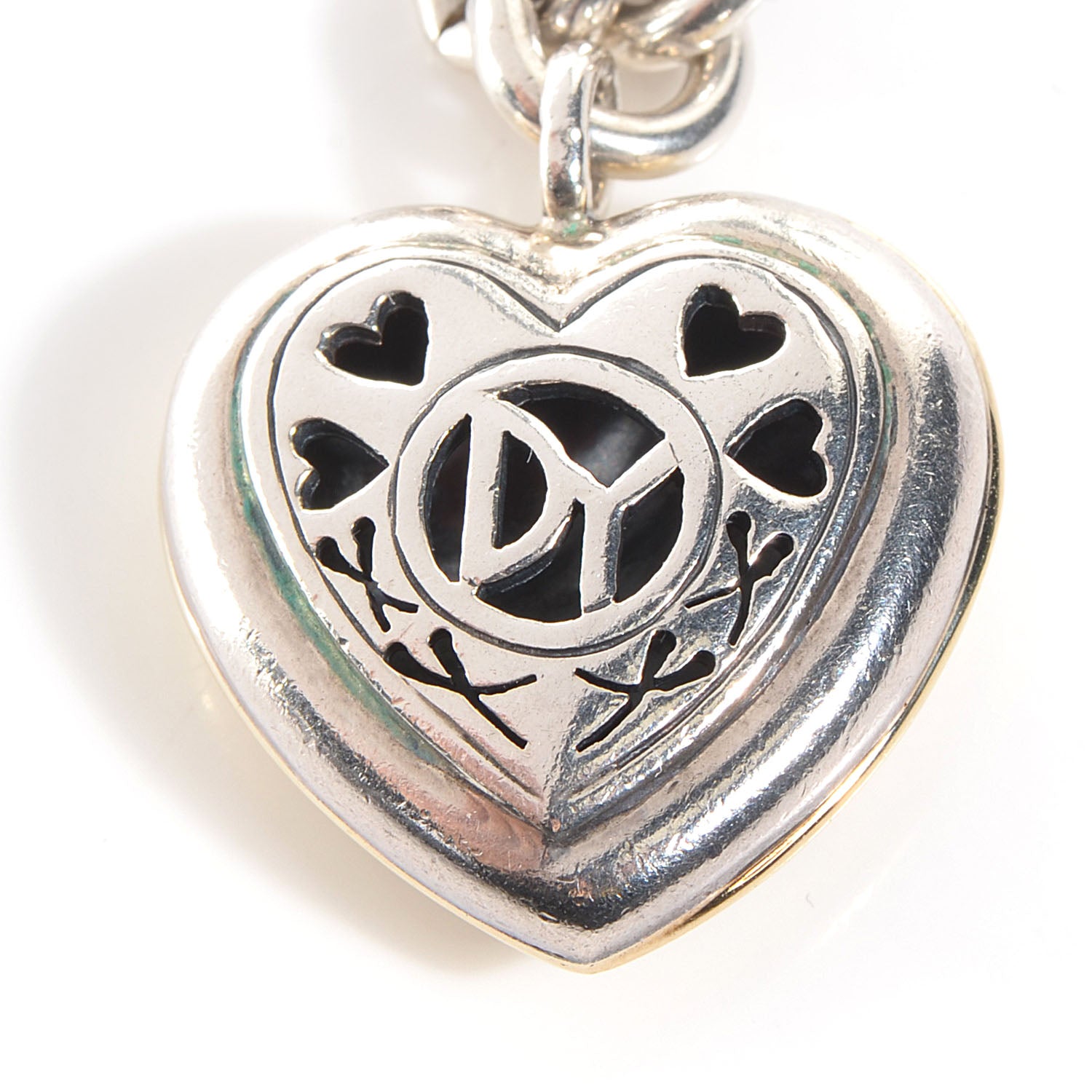 David Yurman Sterling Silver 18K Yellow Gold Cable Heart Figaro Necklace 4 of 6