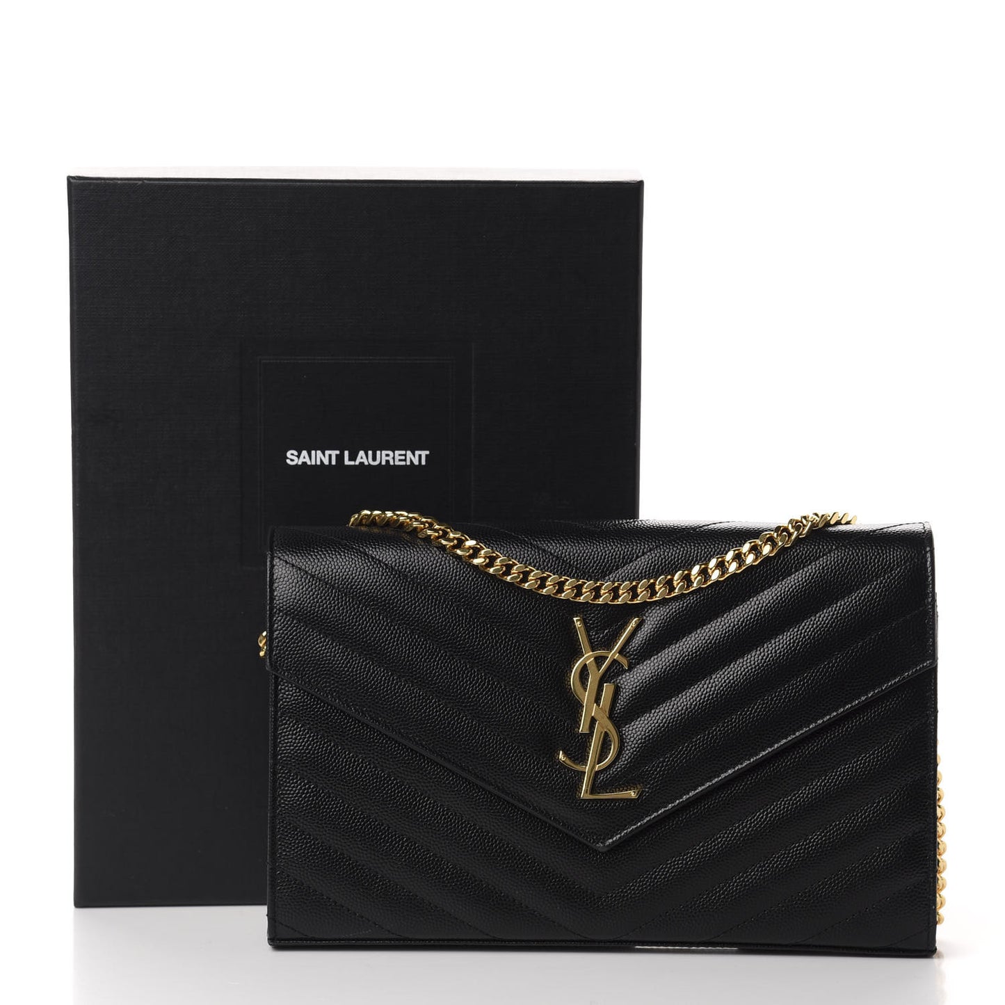 Grain De Poudre Matelasse Chevron Monogram Chain Wallet Black