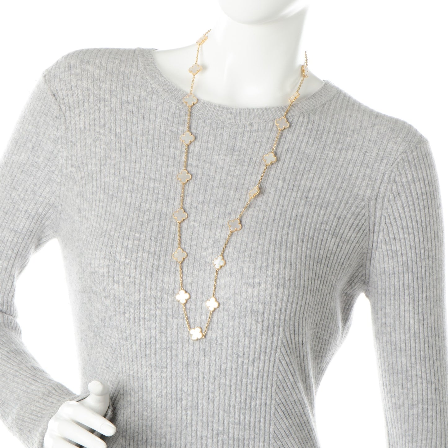 18K Yellow Gold Mother of Pearl 20 Motifs Vintage Alhambra Necklace