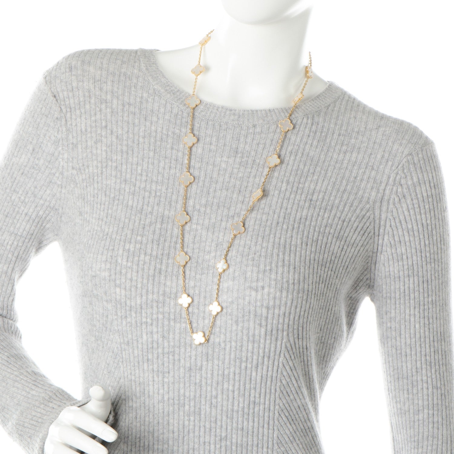 Van Cleef & Arpels 18K Yellow Gold Mother of Pearl 20 Motifs Vintage Alhambra Necklace 2 of 4