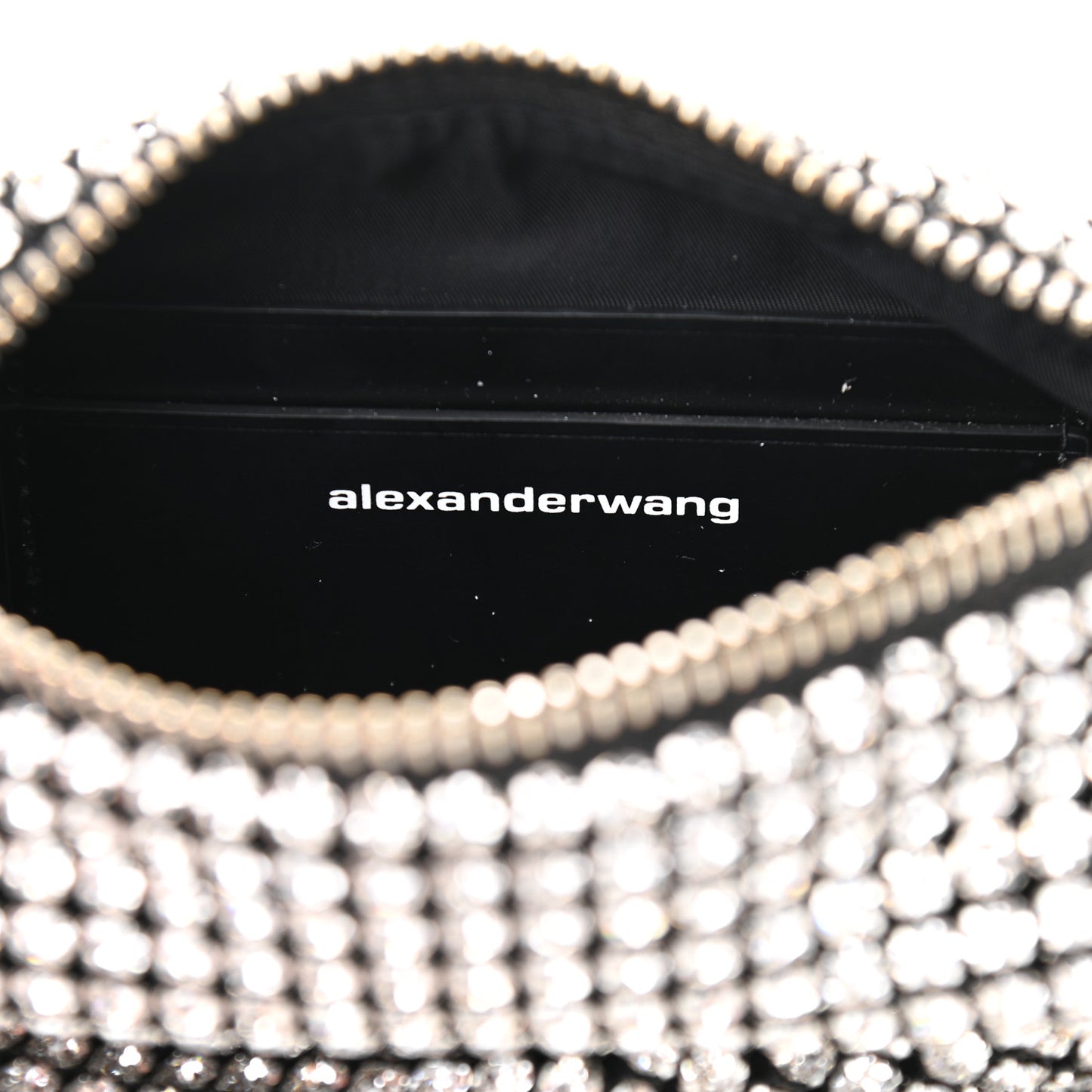 Mesh Crystal Rhinestone Mini Heiress Pouch Black Silver