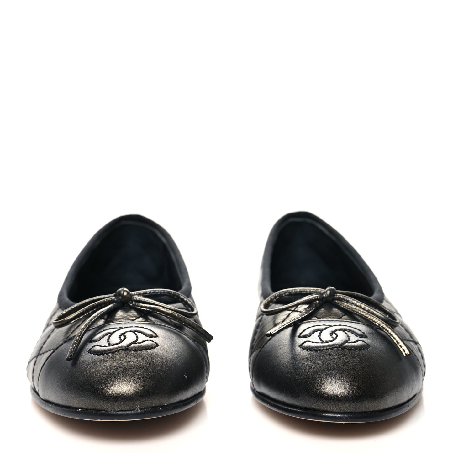 Metallic Aged Calfskin Quilted CC Cap Toe Ballerina Flats 36.5 Dark Brown