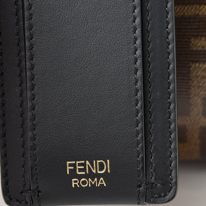 Fendi Glazed Fabric Vitello Century FF 1974 Stamp Patch Mini Peekaboo Defender Cover Mogano Panna Black 6 of 8