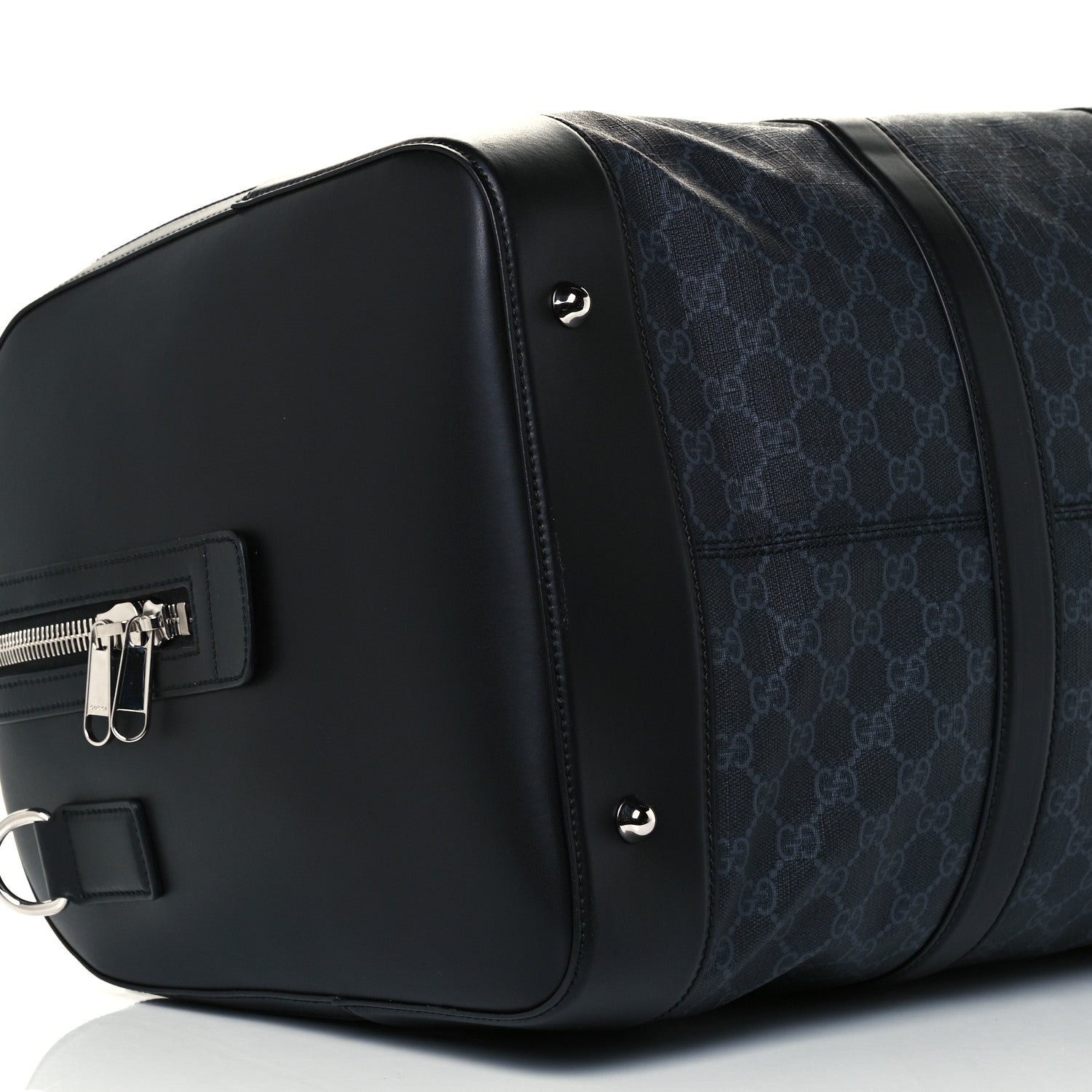 Gucci Soft GG Supreme Monogram Appia Calfskin Web Large Carry On Duffle Bag Black Grey 12 of 13
