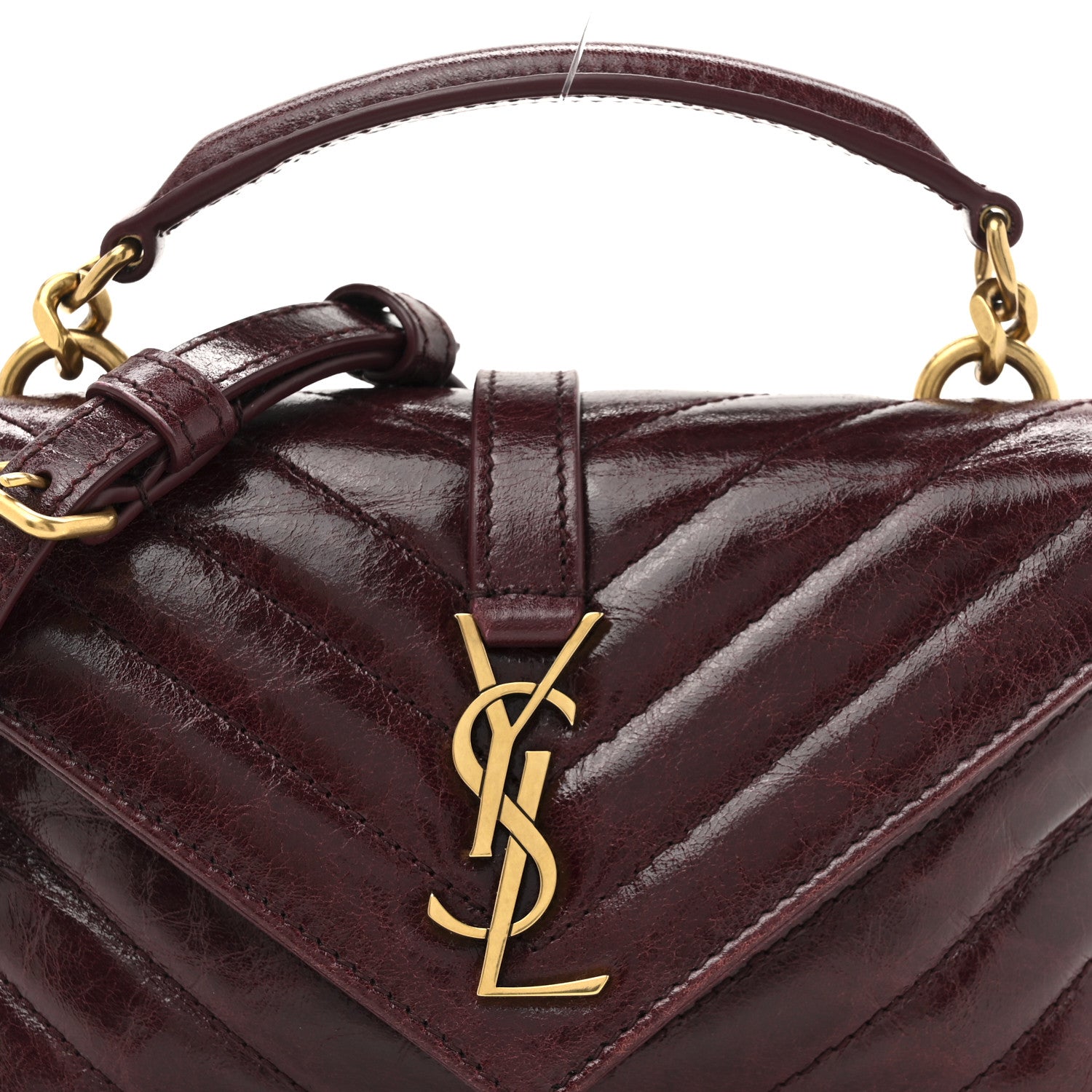 Saint Laurent Shiny Calfskin Matelasse Chevron Monogram Mini College Bag Deep Hot Wine 8 of 10