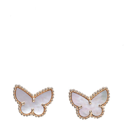 Van Cleef & Arpels 18K Yellow Gold Mother of Pearl Sweet Alhambra Butterfly Earrings 1 of 7