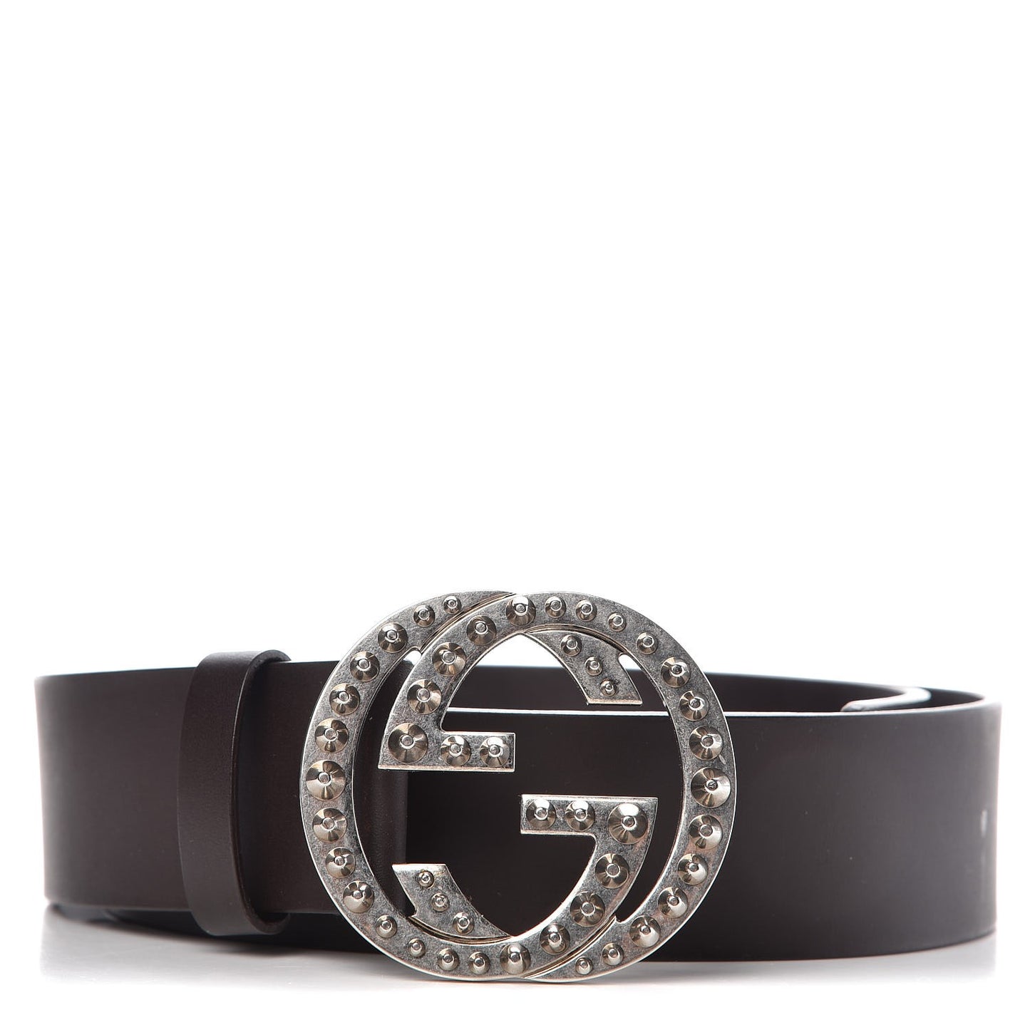 Calfskin Studded Interlocking G Belt 85 34 Dark Brown