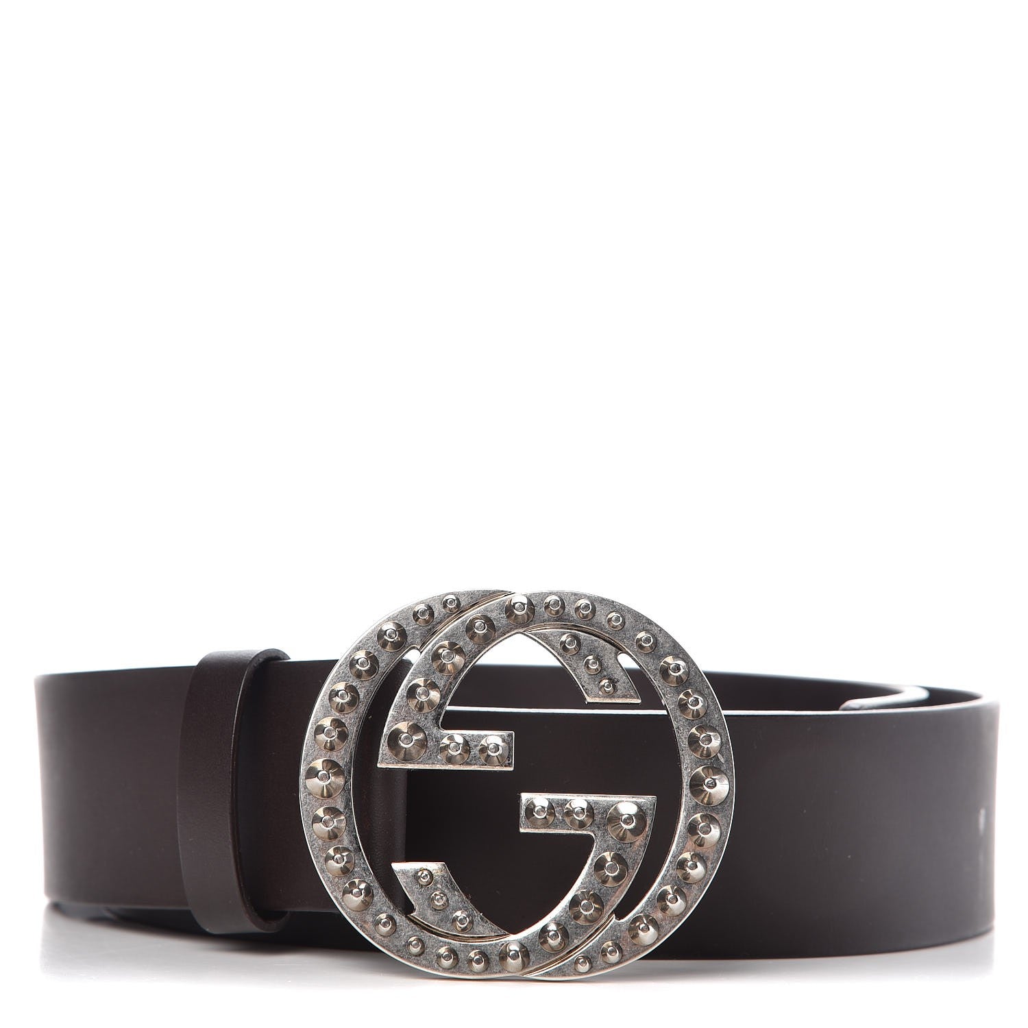 Gucci Calfskin Studded Interlocking G Belt 85 34 Dark Brown 1 of 6