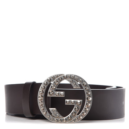 Gucci Calfskin Studded Interlocking G Belt 85 34 Dark Brown 1 of 6