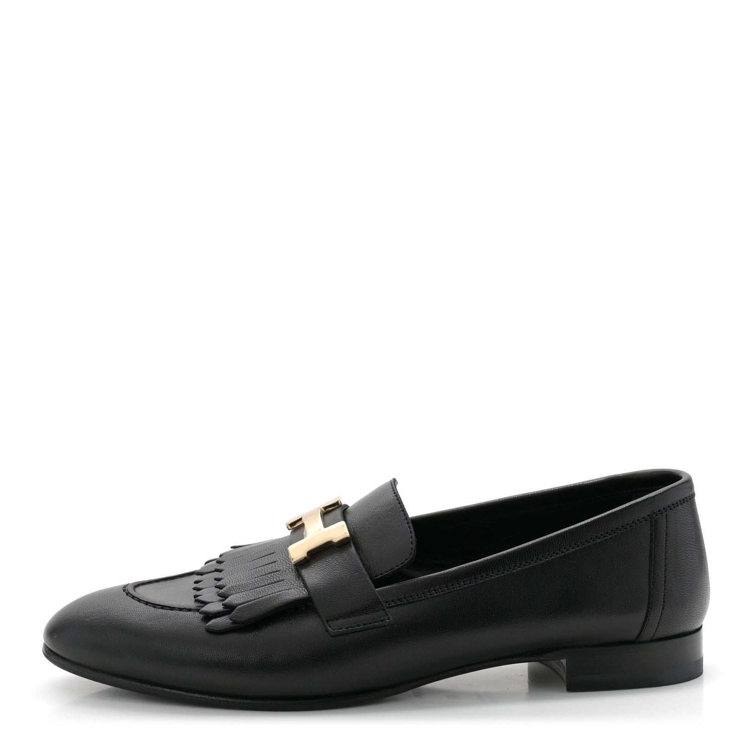 Hermes Goatskin Womens Royal Loafers 38 Black 1 of 9