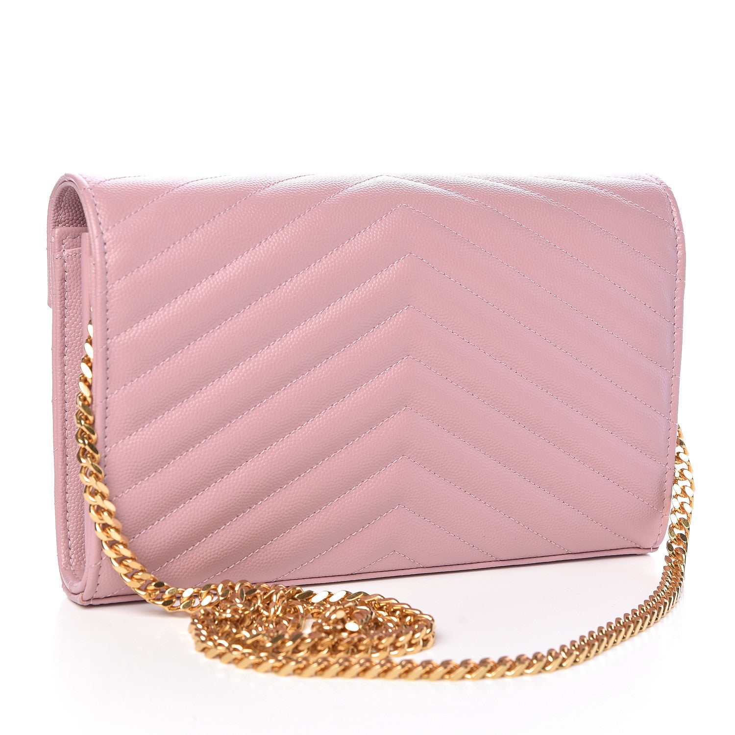 Saint Laurent Grain De Poudre Matelasse Chevron Monogram Chain Wallet Tender Pink 3 of 10
