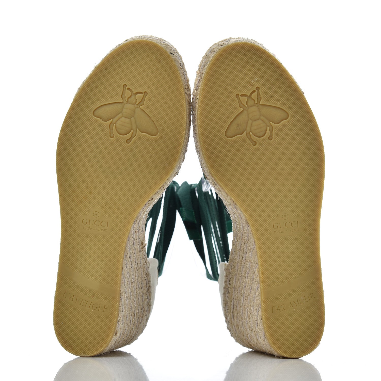 Gucci Canvas Malaga Kid Web Ankle Wrap Espadrille Wedge Sandals 40 Green Red Mystic White Emerald 5 of 19