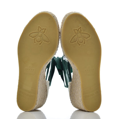 Gucci Canvas Malaga Kid Web Ankle Wrap Espadrille Wedge Sandals 40 Green Red Mystic White Emerald 5 of 19