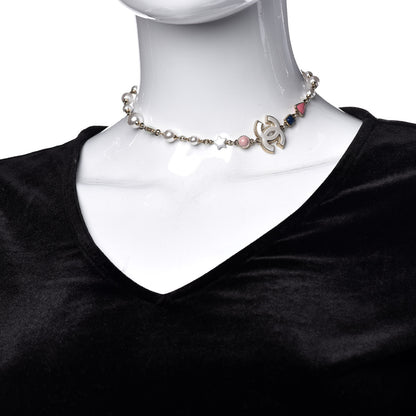 Chanel Resin Pearl Beaded CC Short Necklace Gold Pearly White Pink 2 of 4