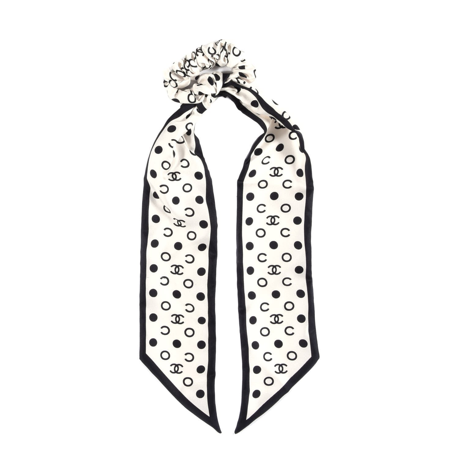 Chanel Silk CC Twilly Hair Tie Ivory Black 2 of 3