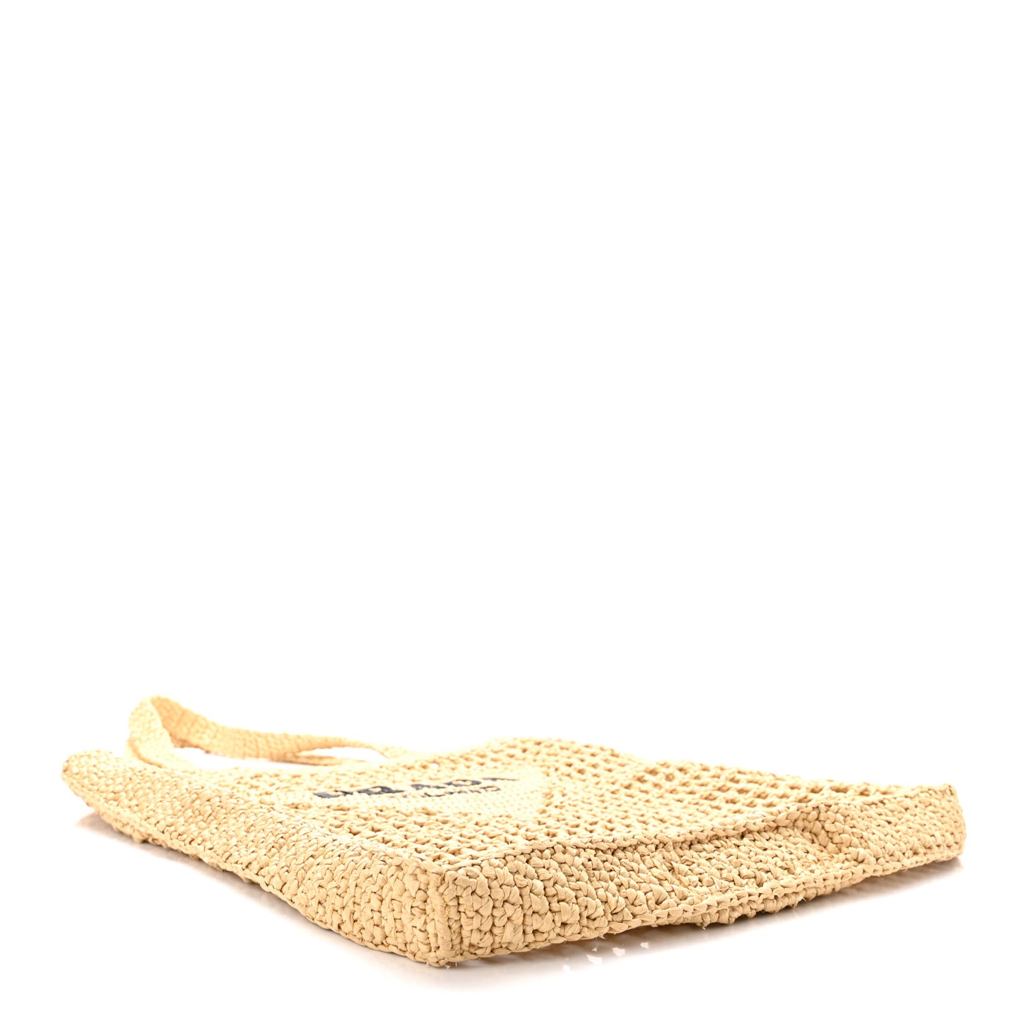 Yarn Raffia Effect Crochet Logo Embroidered Tote Bag Naturale