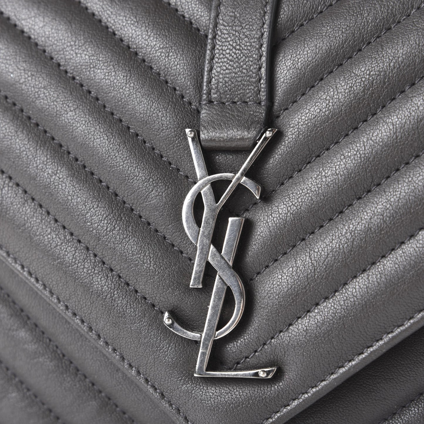 Sheepskin Matelasse Chevron Monogram Medium College Bag Asphalt