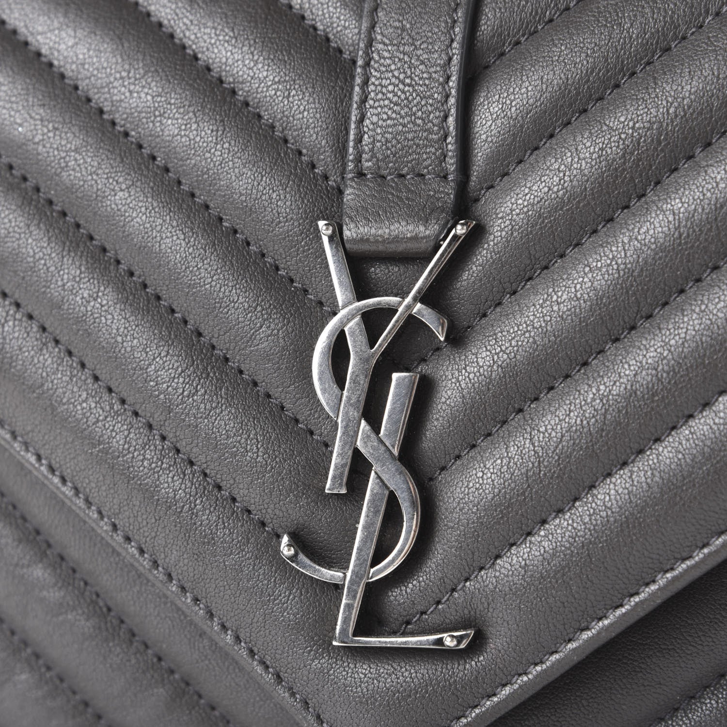 Saint Laurent Sheepskin Matelasse Chevron Monogram Medium College Bag Asphalt 11 of 13