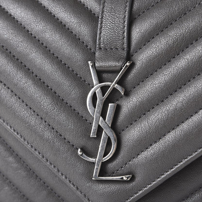 Saint Laurent Sheepskin Matelasse Chevron Monogram Medium College Bag Asphalt 11 of 13