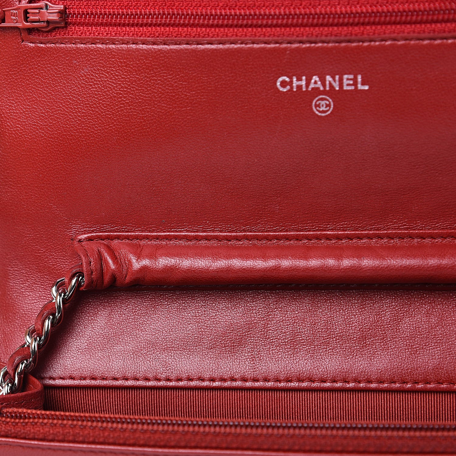 Chanel Lambskin Quilted Wallet On Chain WOC Red 14 of 15