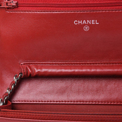 Chanel Lambskin Quilted Wallet On Chain WOC Red 14 of 15
