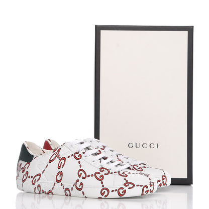Gucci Calfskin GucciGhost Print Womens Ace Sneakers 38 White Hibiscus Red 9 of 9