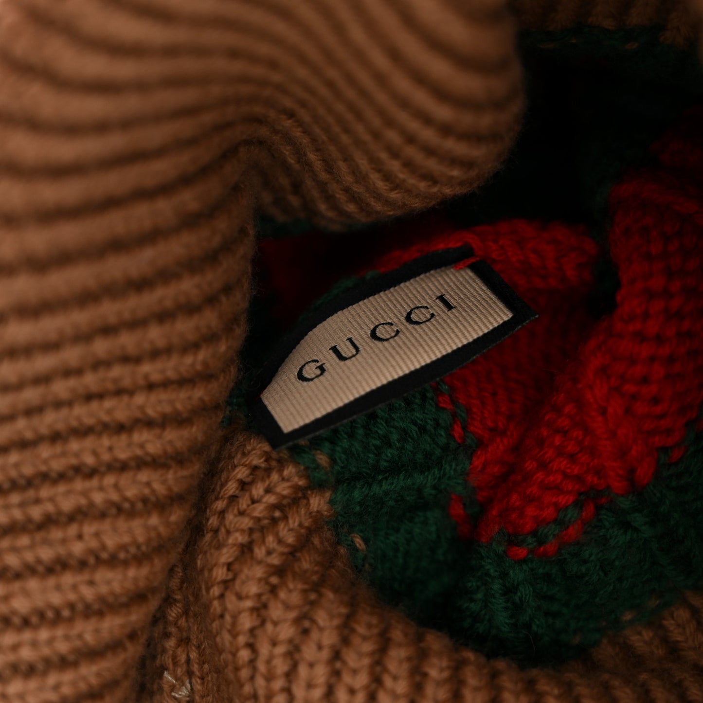 Wool Web Cable Knit Beanie Hat Camel