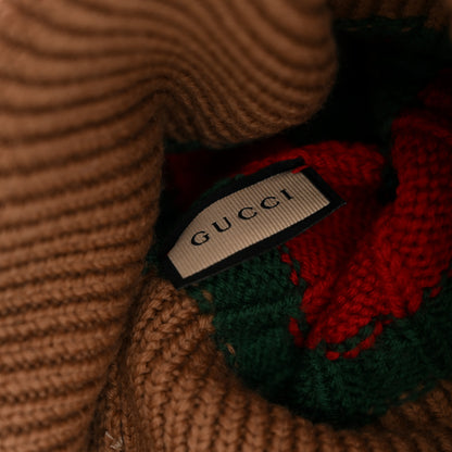 Gucci Wool Web Cable Knit Beanie Hat Camel 5 of 5