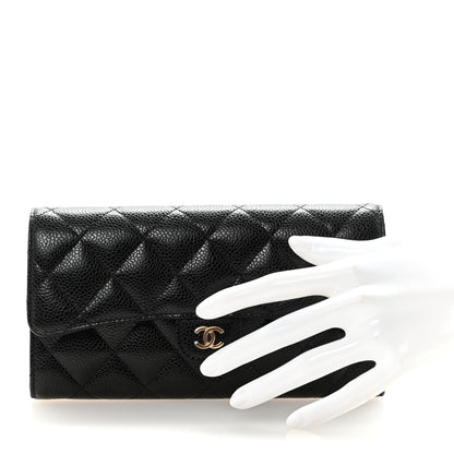 Chanel Caviar Quilted Large Gusset Flap Wallet Black 2 of 9