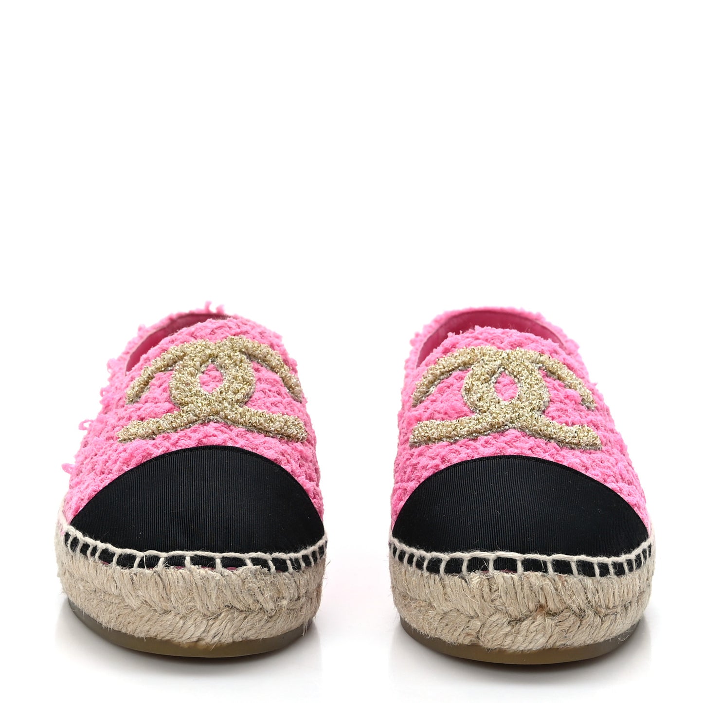 Tweed Grosgrain CC Espadrilles 36 Pink Black