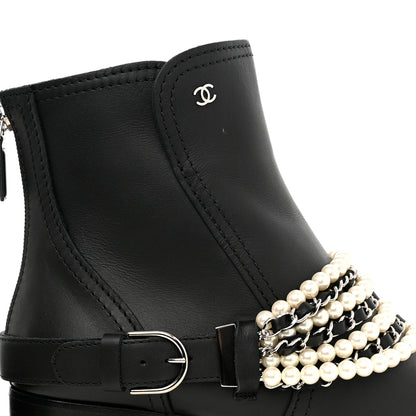 Chanel Calfskin Pearl Cap Toe Short Boots 40 Black 10 of 11