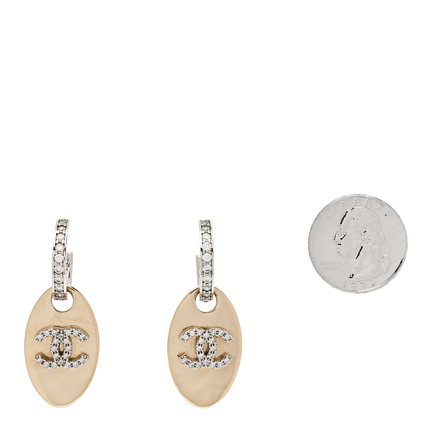 Crystal CC Tag Drop Earrings Gold