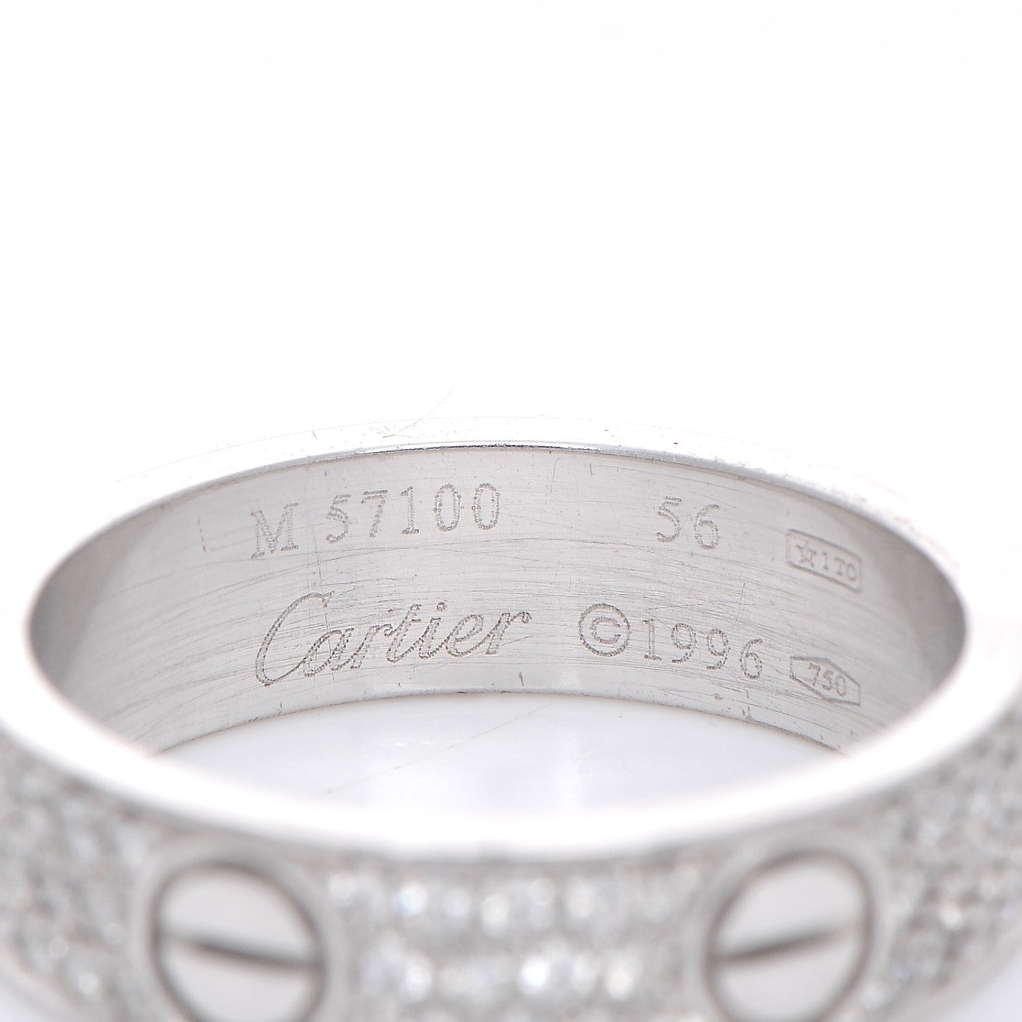 18K White Gold Diamond 5.5mm LOVE Wedding Paved Band Ring 56 7.5
