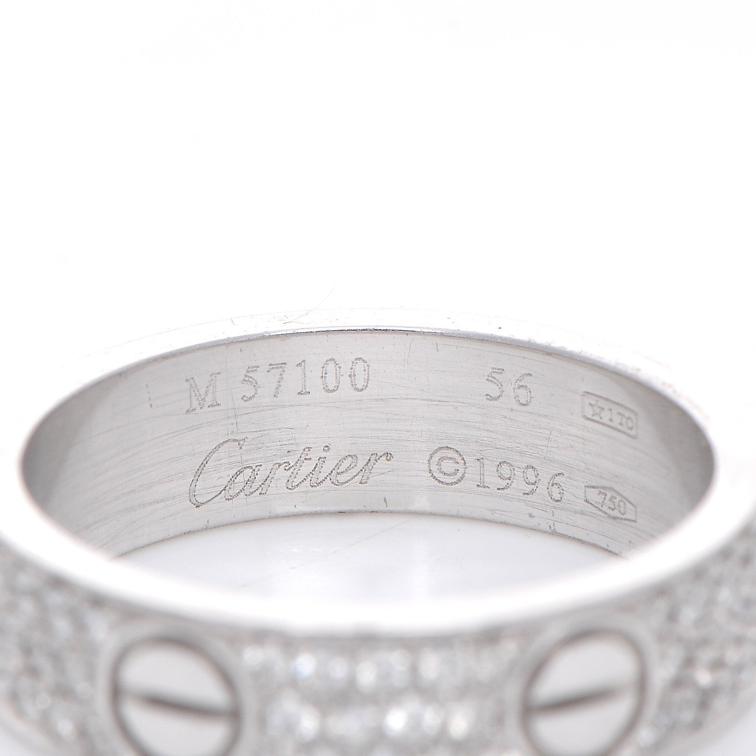 Cartier 18K White Gold Diamond 5.5mm LOVE Wedding Paved Band Ring 56 7.5 3 of 6