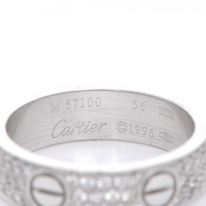 Cartier 18K White Gold Diamond 5.5mm LOVE Wedding Paved Band Ring 56 7.5 3 of 6