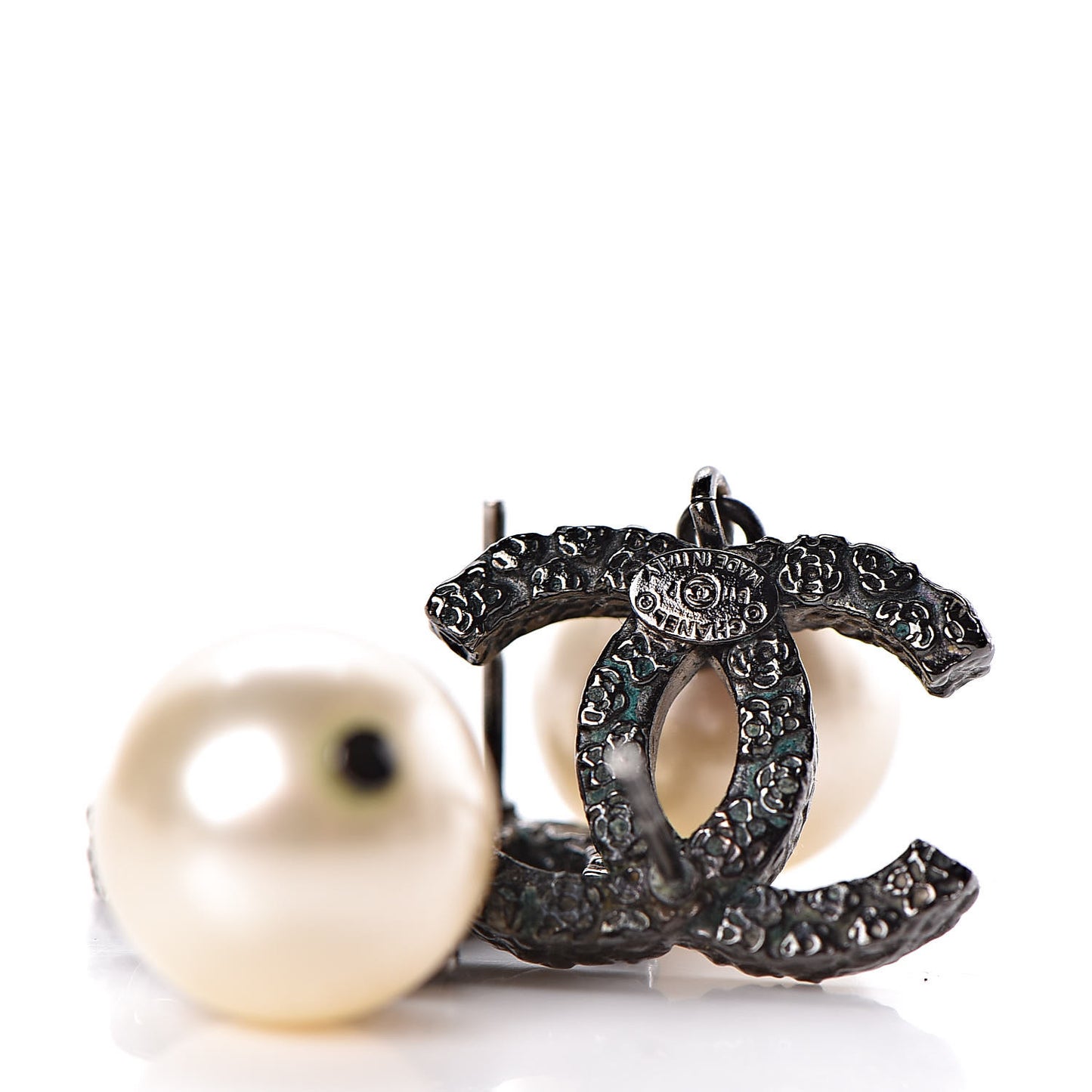 Ruthenium CC Pearl Drop Earrings