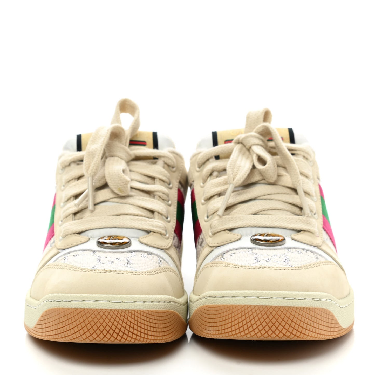 Lame GG Monogram Nubuck Web Screener Sneakers 35 Gardenia Silver Dusty Milk White