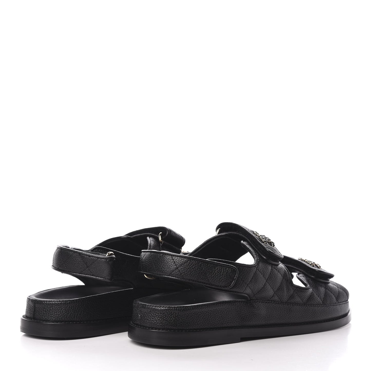 Grained Calfskin Velcro Dad Sandals 39 Black