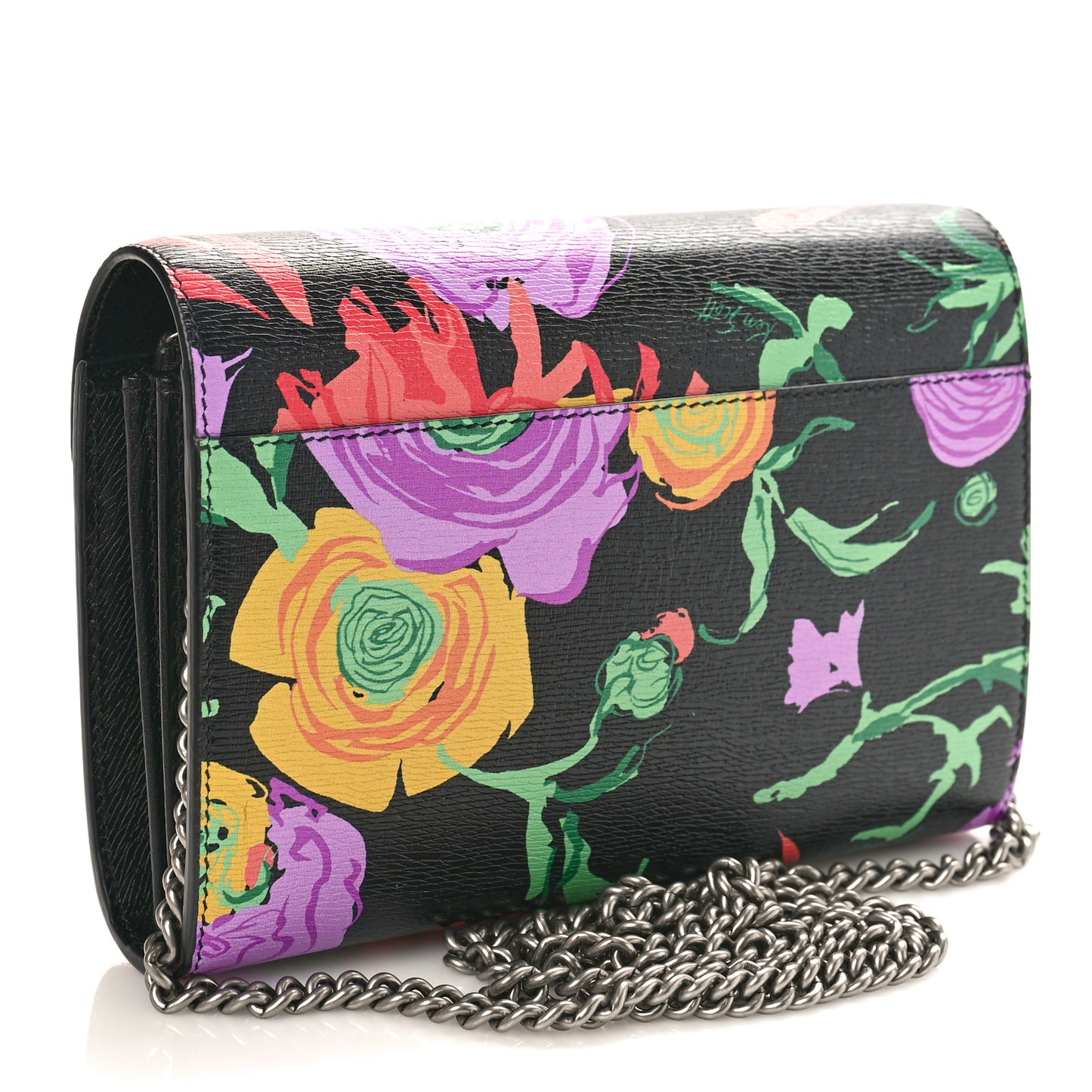 X KEN SCOTT New Shangai Calfskin Jenny Floral Print Mini Dionysus Chain Wallet Black Pink