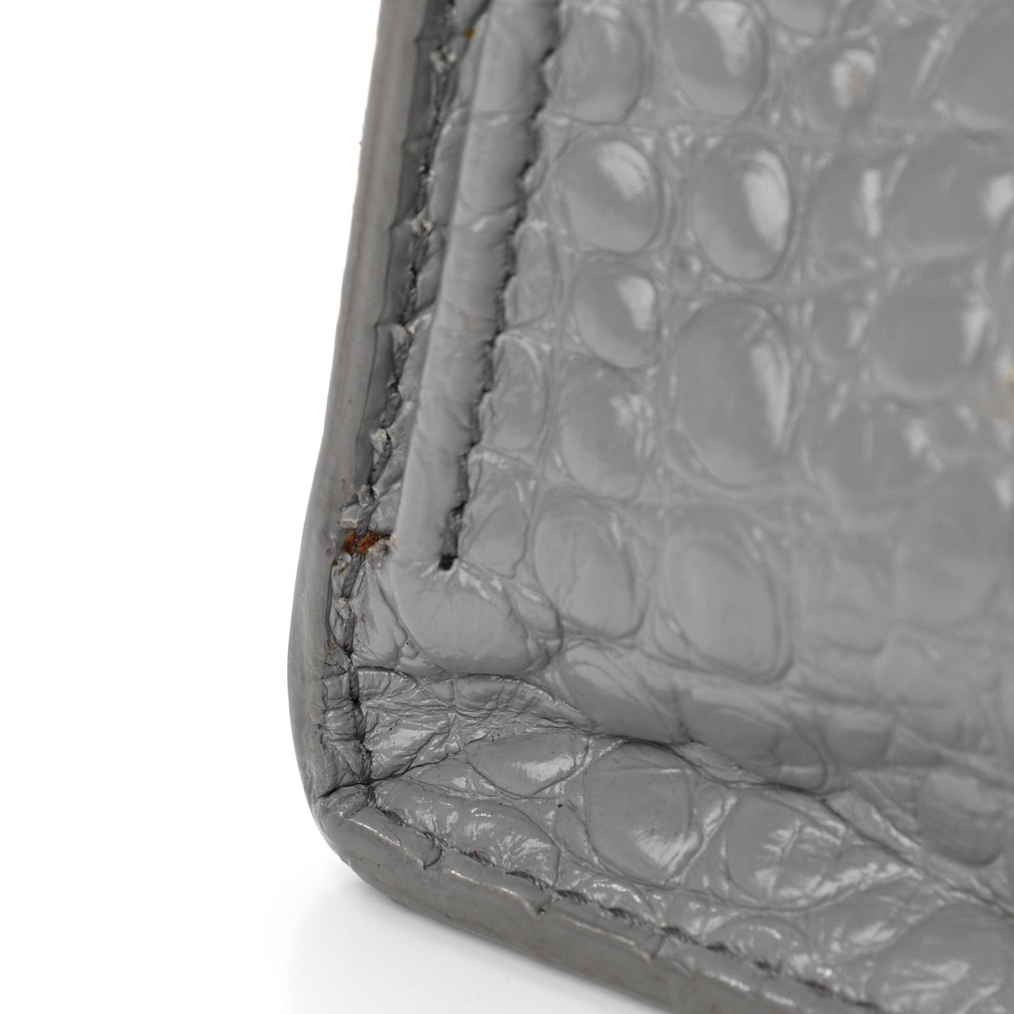 Shiny Calfskin Crocodile Embossed Medium Hourglass Top Handle Bag Balenciaga Grey
