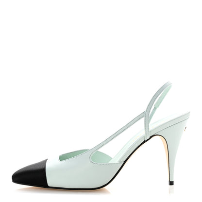 Chanel Goatskin Mixed Fibers Cap Toe Slingback Pumps 40 Light Green Black 1 of 10