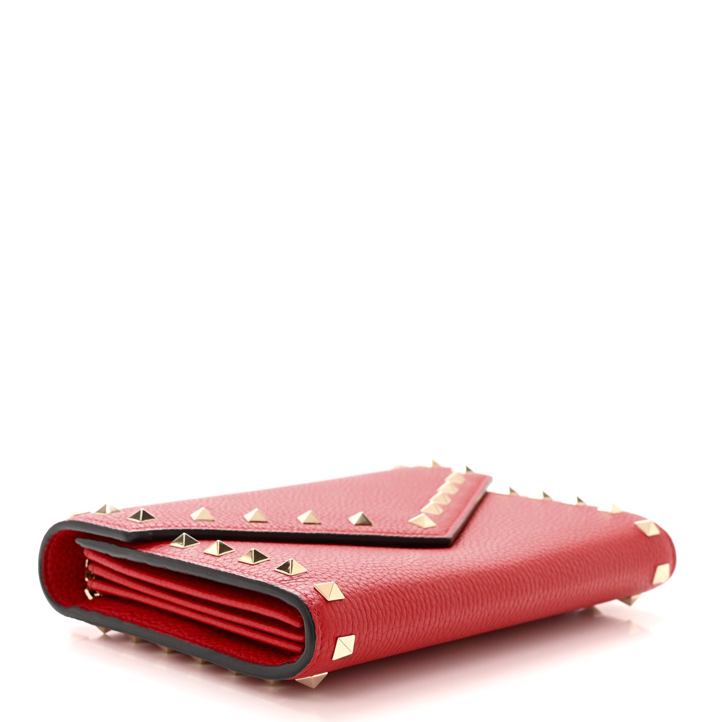 Pebbled Calfskin Rockstud Envelope Wallet on Chain Rouge Pur