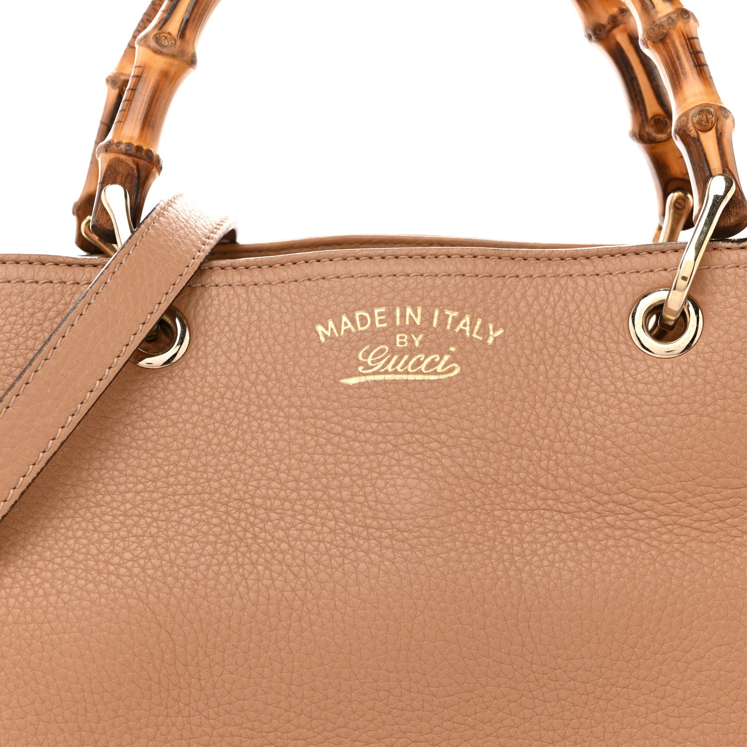 Gucci Pebbled Calfskin Medium Bamboo Shopper Tote Camelia 9 of 16