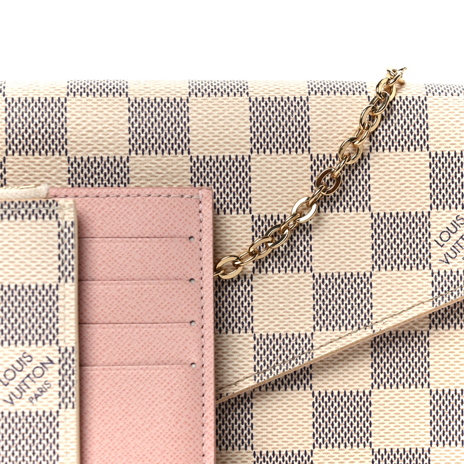 Louis Vuitton Damier Azur Pochette Felicie Chain Wallet Rose Ballerine 9 of 12