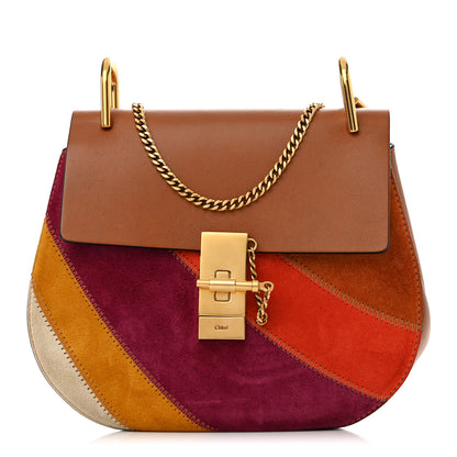 Chloe Calfskin Suede Rainbow Patchwork Drew Shoulder Bag Caramel 1 of 9