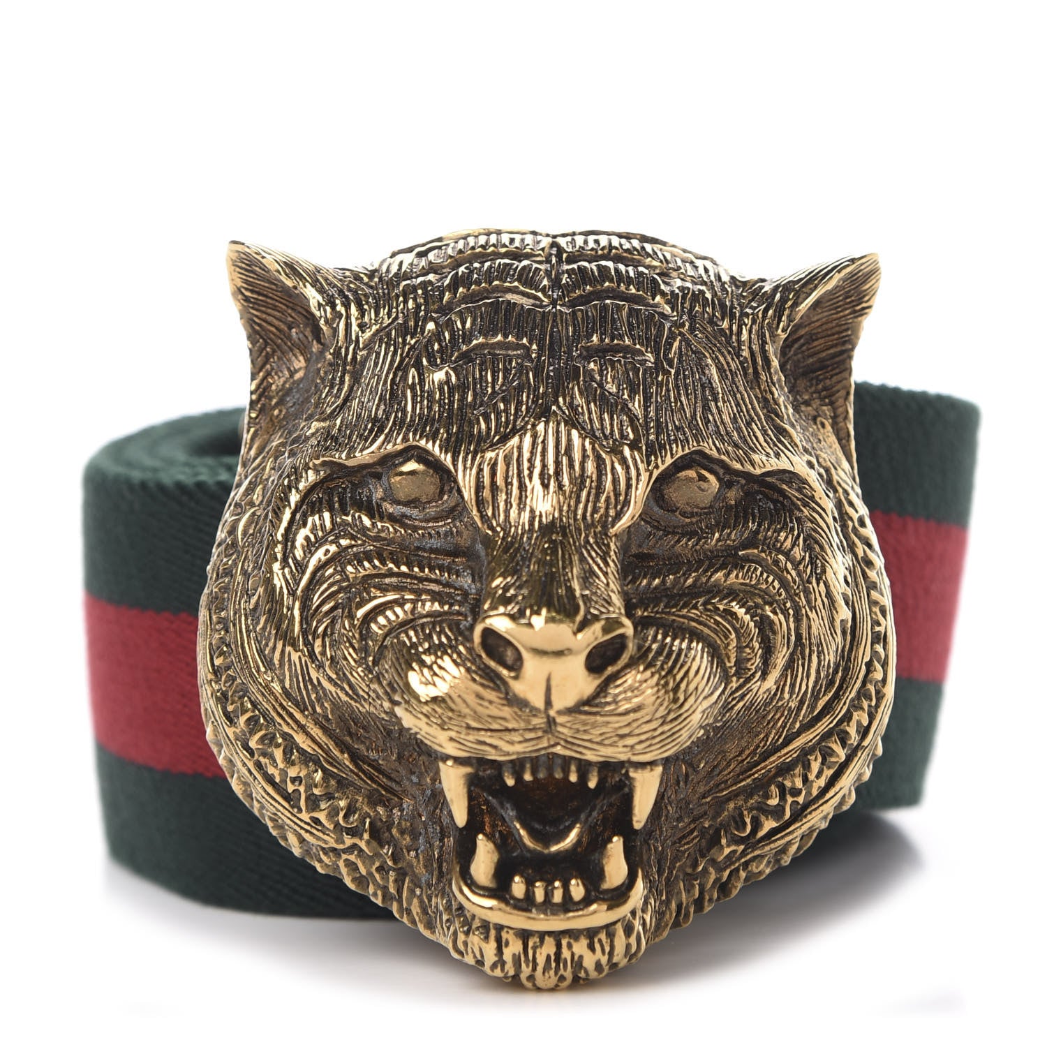 Gucci Web Feline Buckle Belt 80 32 Green Red 1 of 7