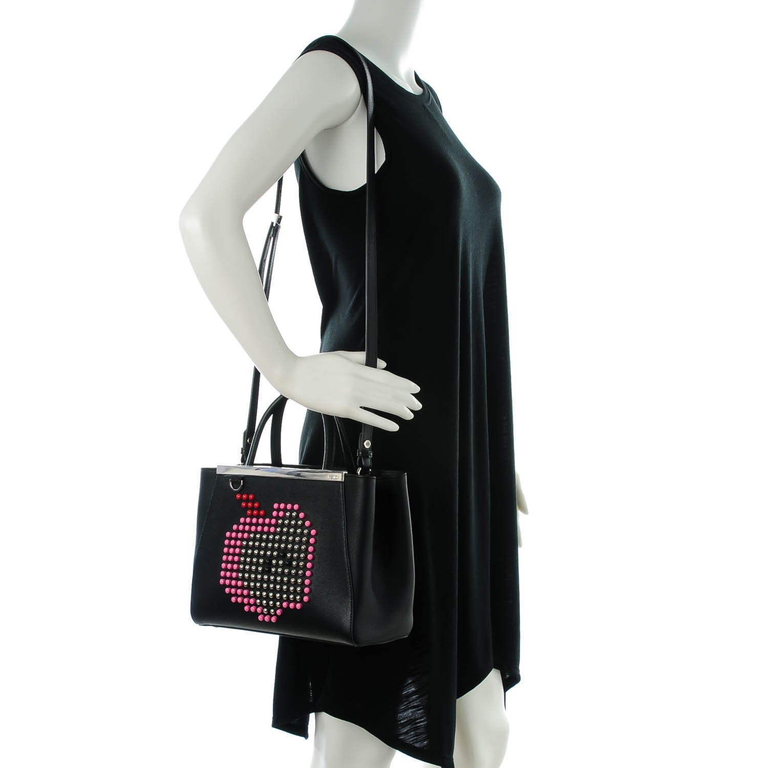 Fendi Vitello Elite Apple Studded Petite 2Jours Tote Black 2 of 7