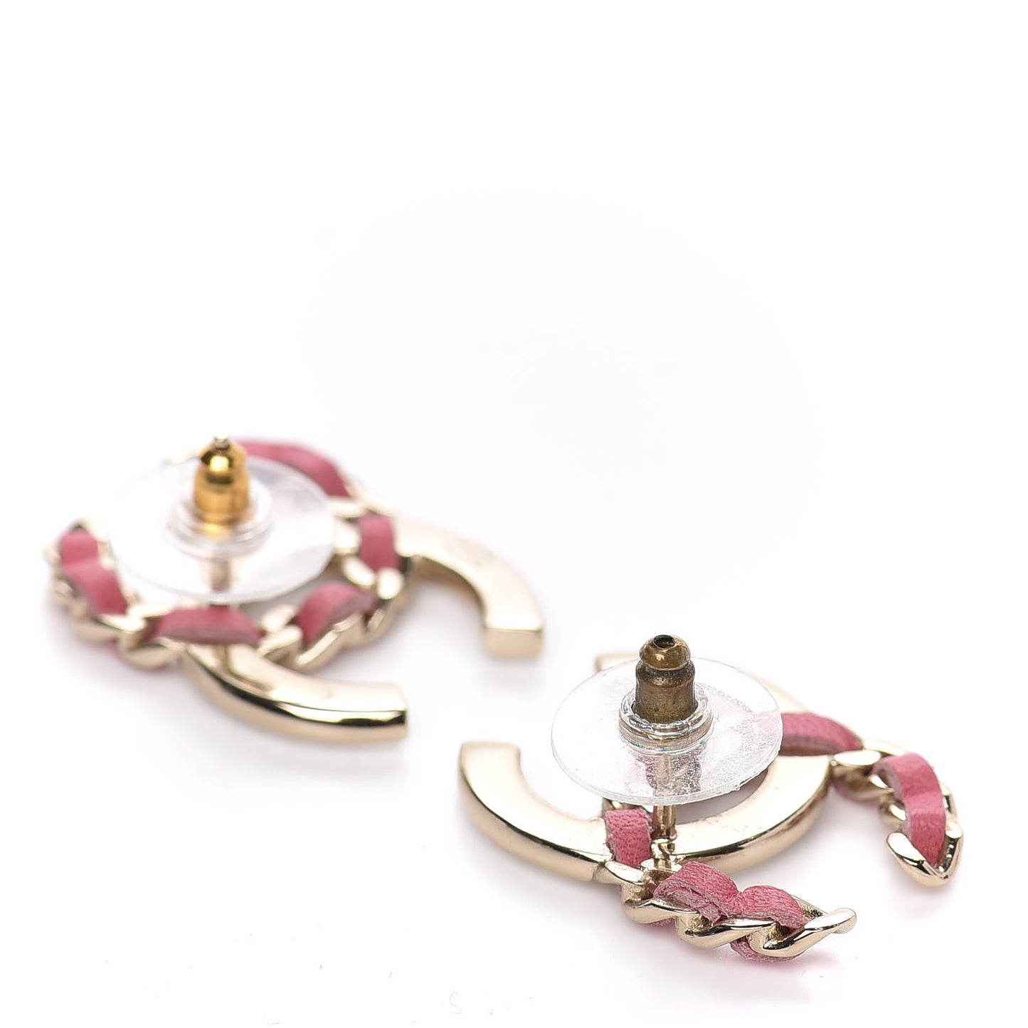 Crystal Baguette Lambskin Large CC Earrings Gold Pink